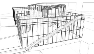 Mimari sanat konseptinde soyut çizgiler, minimum geometrik şekiller. 