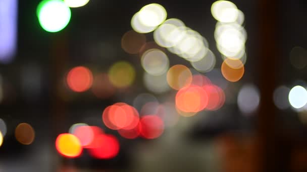 Defocused Footage Moving Traffic Lights Night — Stock Video