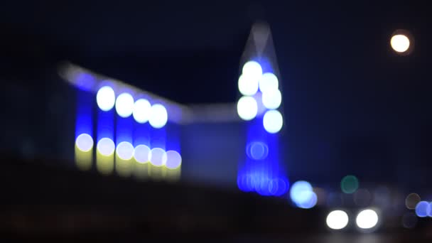 Defocused Night Footage Illuminated Kyiv Railway Station Road — Stock Video