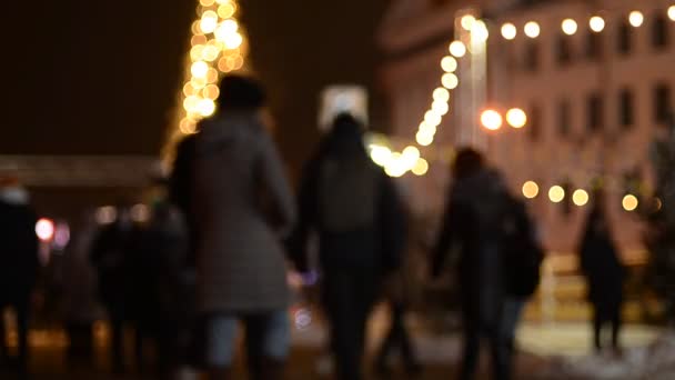 Imágenes Desenfocadas Personas Abeto Iluminado Mercado Navidad Kyiv — Vídeo de stock