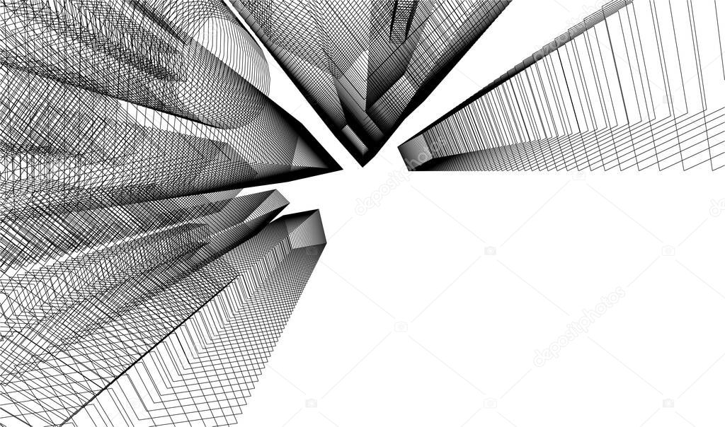 Abstract drawing lines in architectural art concept, minimal geometrical shapes. 