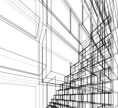 Mimari sanat konseptinde soyut çizgiler, minimum geometrik şekiller. 