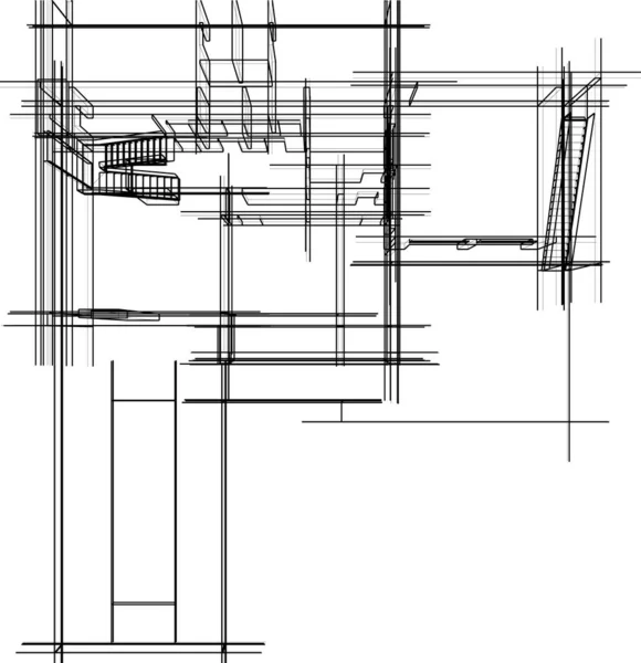 Abstrakte Zeichnungslinien Architektonischen Kunstkonzept Minimale Geometrische Formen — Stockvektor