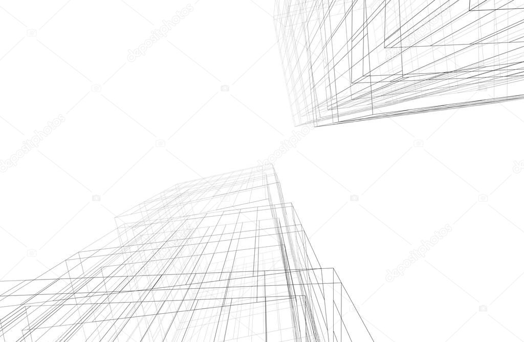 Abstract drawing lines in architectural art concept, minimal geometrical shapes. 