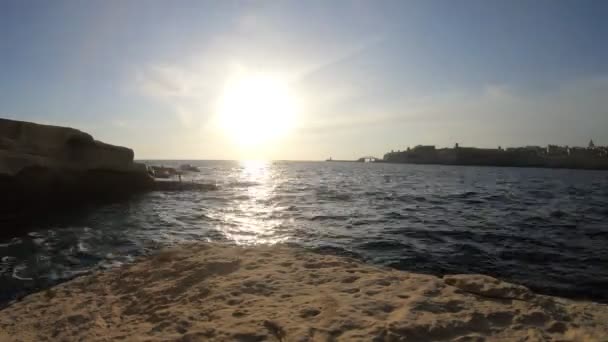 Time Lapse View Sunrise Harbor Moving Waves Sea Water — Stock Video