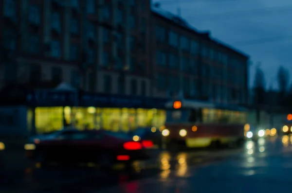 Nacht Beleuchtete Alte Straßenbahn Bewegt Sich Auf Der Straße Kiw — Stockfoto
