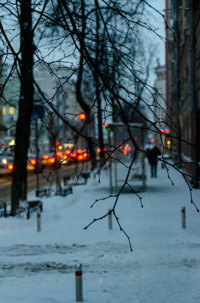 Snowy Kyiv Street Walking Person — Stock Fotó