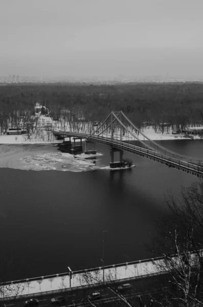 Aerial View Bridge Kyiv Black White — Stockfoto