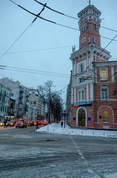 Snowy Kyiv Street Walking People — Stockfoto