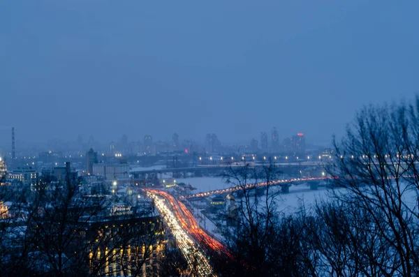 Вечерний Вид Снежный Киев Холма — стоковое фото