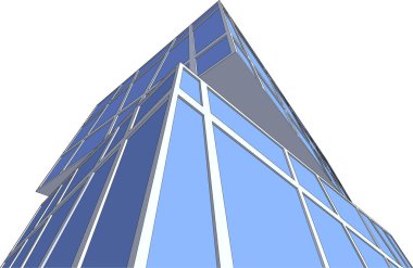 3D mimari duvar kağıdı, mavi pencereli binalar.