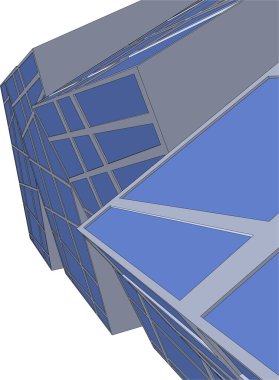 3D mimari duvar kağıdı, mavi pencereli binalar.