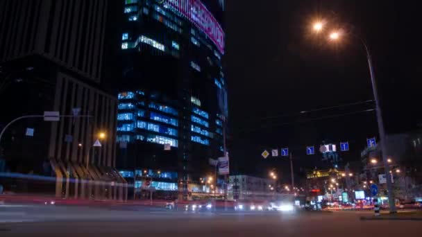 Time Lapse Footage Moving Traffic Buildings Lights Night Kyiv Ucraniana — Vídeo de Stock