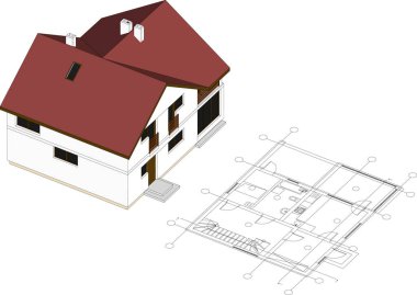mimari proje, renkli 3d illüstrasyon