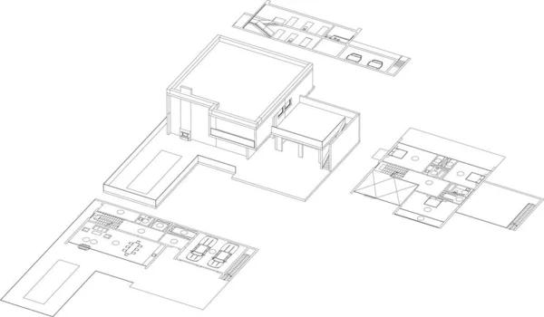 Ilustración Arquitectónica Alineada Fondo Moderno — Archivo Imágenes Vectoriales