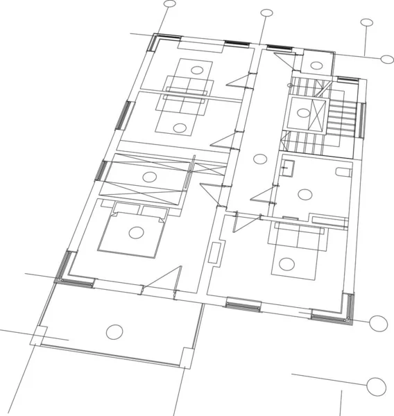 Gevoerde Architectonische Illustratie Moderne Achtergrond — Stockvector