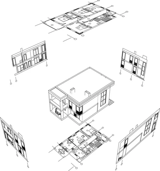 Gevoerde Architectonische Illustratie Moderne Achtergrond — Stockvector