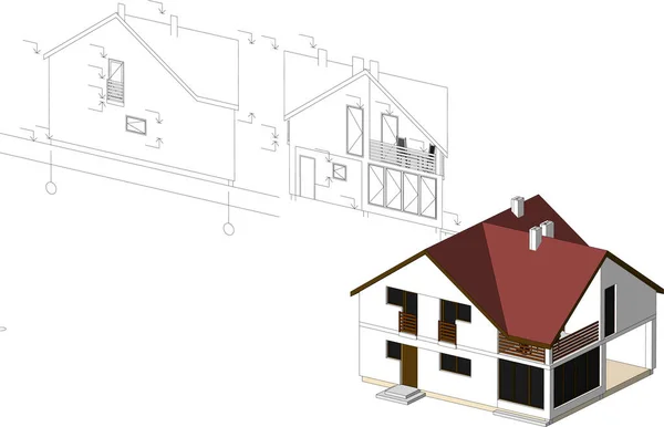 Proyecto Arquitectónico Ilustración Colores — Vector de stock