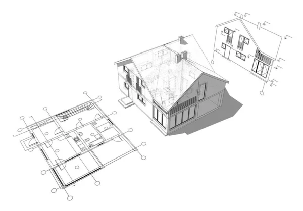 3D建筑图解 现代背景 — 图库照片