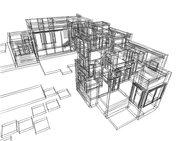 Gevoerde Architectonische Illustratie Moderne Achtergrond — Stockfoto