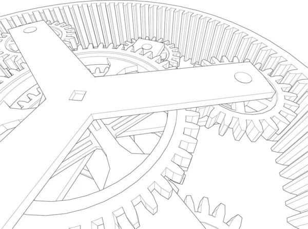 Vector Illustration Lined Gears Mechanism — Stock Vector