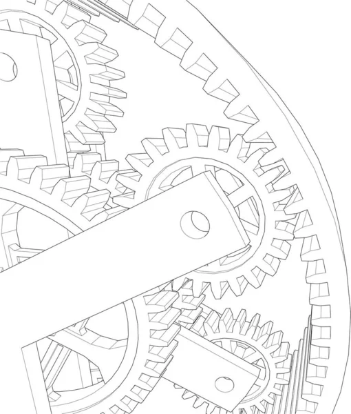 Vector Illustration Lined Gears Mechanism — Stock Vector