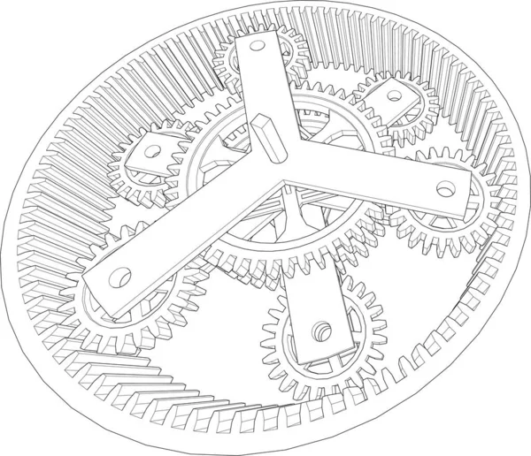 Ilustración Vectorial Del Mecanismo Engranajes Alineados — Vector de stock