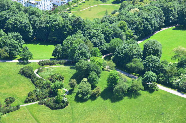 Elevated view of green park scene