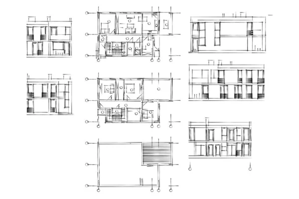 Architectural Sketch Building Lined Plan —  Fotos de Stock