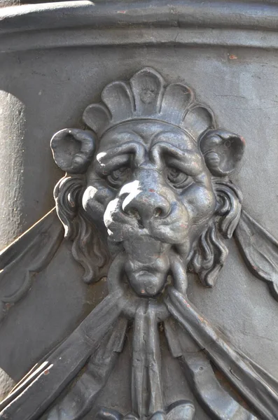 Metal Column Detail Sculptured Lion Face — Stockfoto