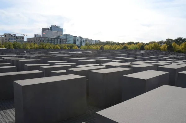 Vražedný Památník Židů Evropy Budovami Pozadí Berlíně Německo — Stock fotografie