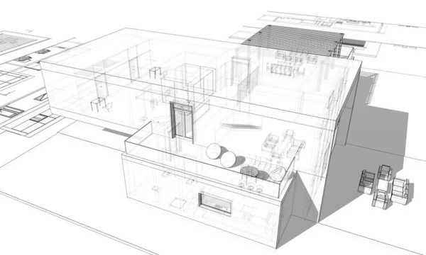 3D建築プロジェクトデジタルアート — ストック写真