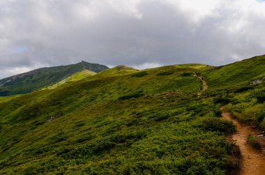 Bulutlu gökyüzü ile dağlık manzaranın güzel manzarası