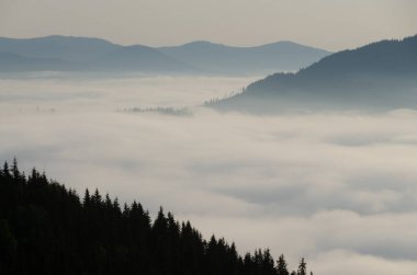 Düşük bulutlu dağlık manzaranın güzel manzarası