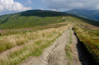 Bulutlu gökyüzü ile dağlık manzaranın güzel manzarası