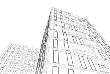 Mimari binalar 3d vektör çizimi