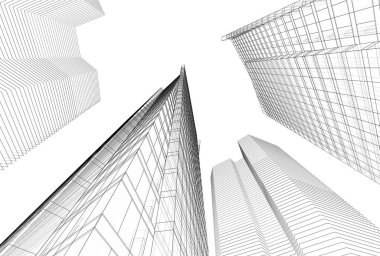 Mimari binalar 3d vektör çizimi