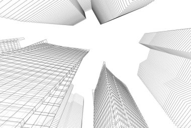 Mimari binalar 3d vektör çizimi