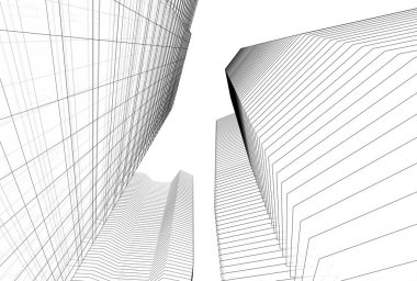 Mimari binalar 3d vektör çizimi