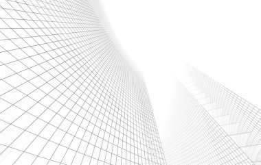 Cam çerçeveli modern gökdelenler, minimalist mimari tarzda düşük açılı bir perspektiften çekilen temiz bir gökyüzüne yükselir..