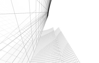 Modern, minimalist cam-ızgara gökdelenler alçak bir açıdan bakıldığında, berrak bir gökyüzüne yükselirler..