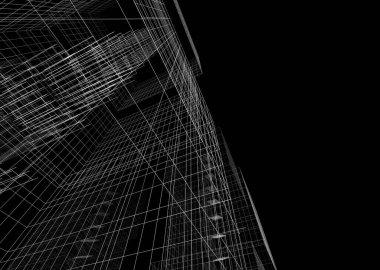 Siyah arkaplanda 3d bina yapısı