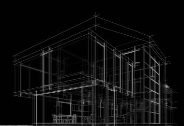 Siyah Arkaplan Üzerine Modern Bina 3d Yapısı
