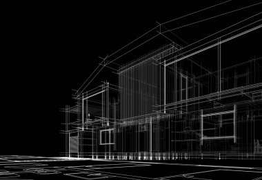 Siyah Arkaplan Üzerine Modern Bina 3d Yapısı