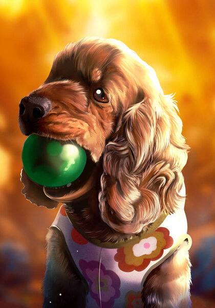 Artistic Illustration Watercolor Painting Dog Shirt Holding Ball His Mouth Royalty Free Stock Images