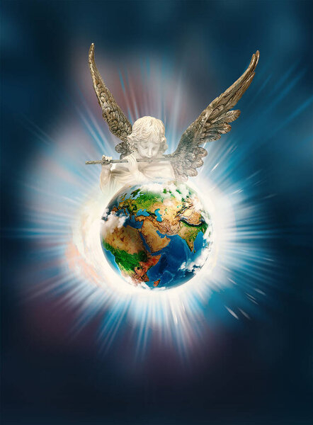 Rendering Illustration Angel Watches Planet Earth Stock Image