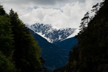 Vadilerin ve karlı dağların güzel manzarası