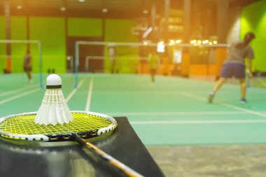 badminton kortları ve ön planda küçük horozlar.