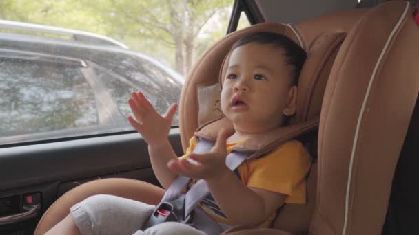 Kleine Jungen Kinder Auf Einem Autositz Auto — Stockvideo