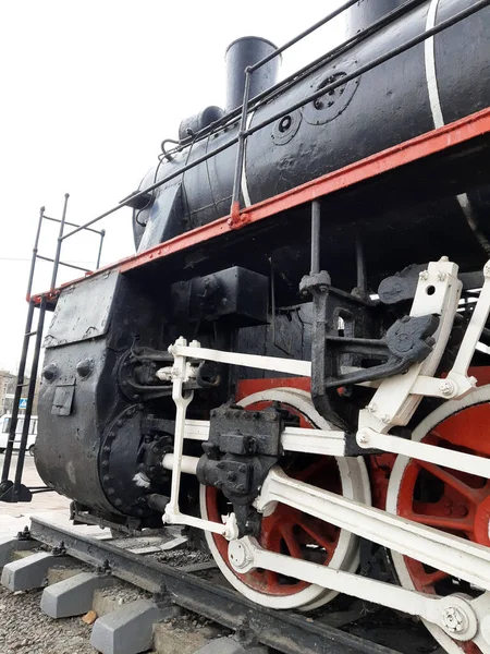 Τροχοί Παλιάς Ατμομηχανής Σιδηροτροχιές — Φωτογραφία Αρχείου